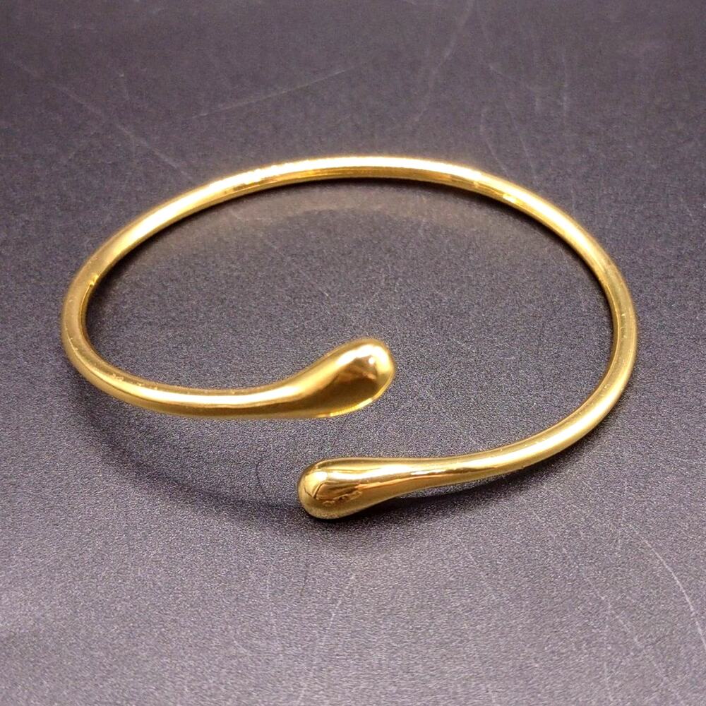18k Gold Plated Bracelet Teardrop Minimalist Open Cuff Women's Vtg Birthday Gift - Picture 2 of 5